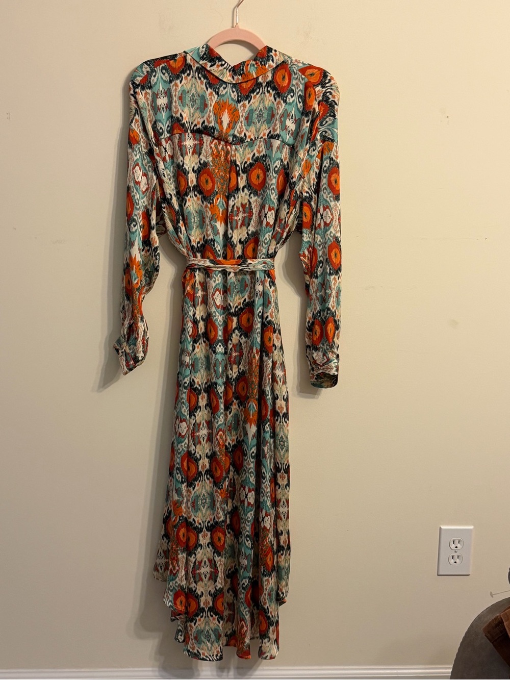 Beulah Floral High-Low Shirt Dress - Teal, Orange & Cream - Picture 4 of 5